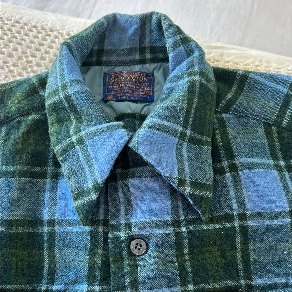 Vintage Pendleton Green & Light Blue Plaid virgin Wool Shirt Jacket